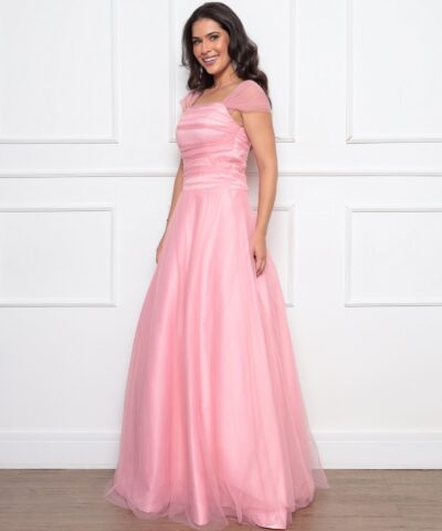 vestido festa tule rosa