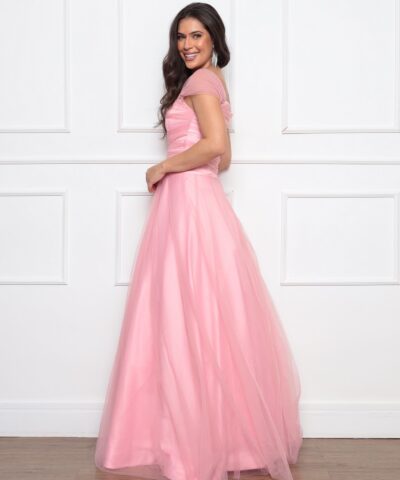 vestido festa tule rosa