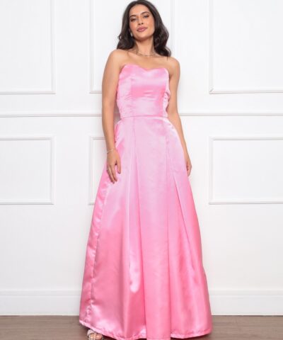 vestido de tafetá rosa